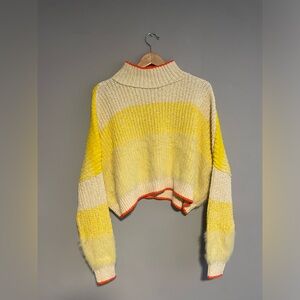 Free People Yellow and Cream Turtleneck Sweater